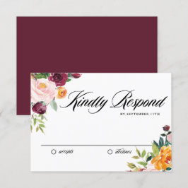 Aquarellfarbene Herbstblüten Bouquet-Hochzeit im H RSVP Karte