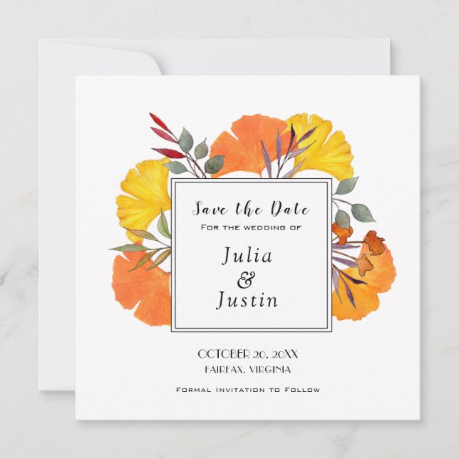 Aquarellfarbene Hochzeit im Herbst Save the Date Q Einladung (Vorderseite)