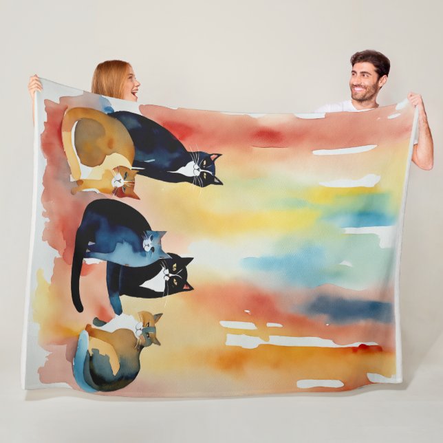 Aquarellfarbene Katzenkollage Fleecedecke (Beispiel)