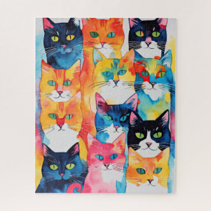Aquarellfarbene Katzenkollage Puzzle