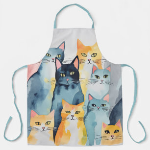 Aquarellfarbene Katzenkollage Schürze