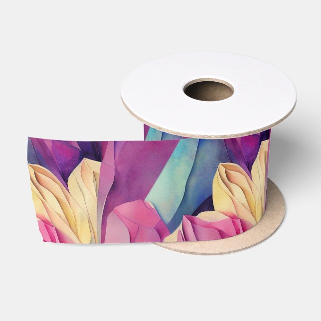 Aquarellfarbene, lebhafte, lackierte Frühlingsblum Satinband (Spule)