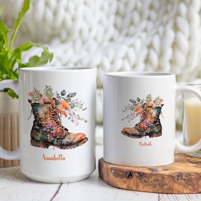 Aquarellfarbene Liebe Stiefel mit Blume Kaffeetasse (Von Creator hochgeladen)