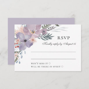 Aquarellfarbene lila Blume. Blumenhochzeit RSVP Karte
