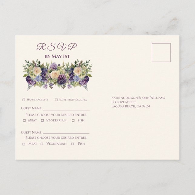 Aquarellfarbene Lila Blume Bouquet-Wedding RSVP- Einladungspostkarte (Rückseite)