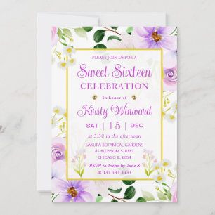 Aquarellfarbene Lila magische Blume 16 . Geburtsta Einladung