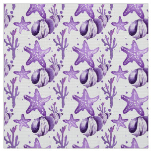 Aquarellfarbene Lila Seesterne & Seashells Stoff