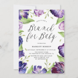 Aquarellfarbene Lila Tulips Rahmen Babydusche Brun Einladung