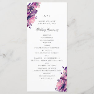 Aquarellfarbene lila und rosa Blume. Blumenhochzei Programm