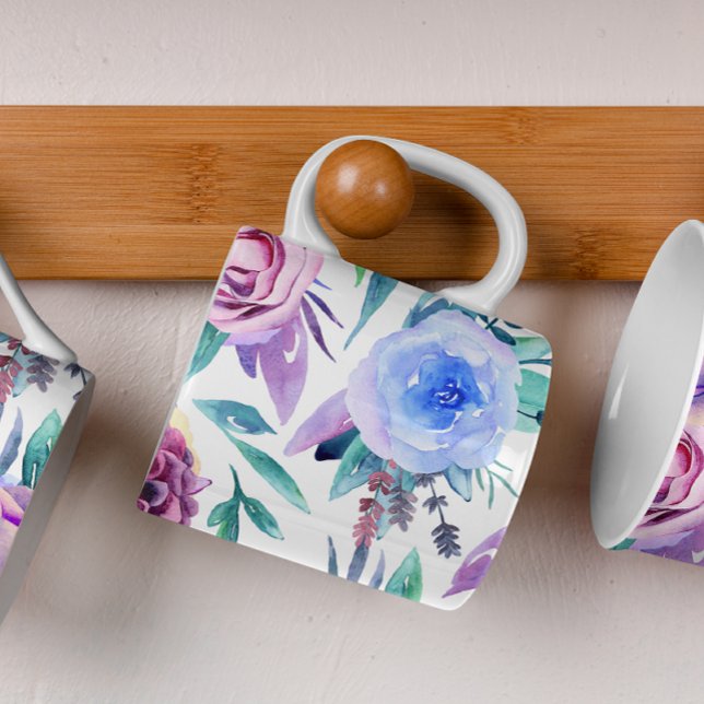 Aquarellfarbene lila und rosa Blume. Blumenmuster Tasse (Von Creator hochgeladen)