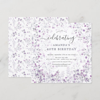 Aquarellfarbene Lila Wildblumen Geburtstagsparty Einladung