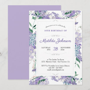 Aquarellfarbene Lila Wisteria 50. Geburtstag Einladung