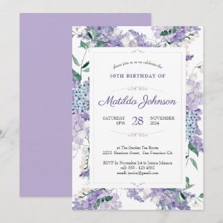 Aquarellfarbene Lila Wisteria 50. Geburtstag Einladung