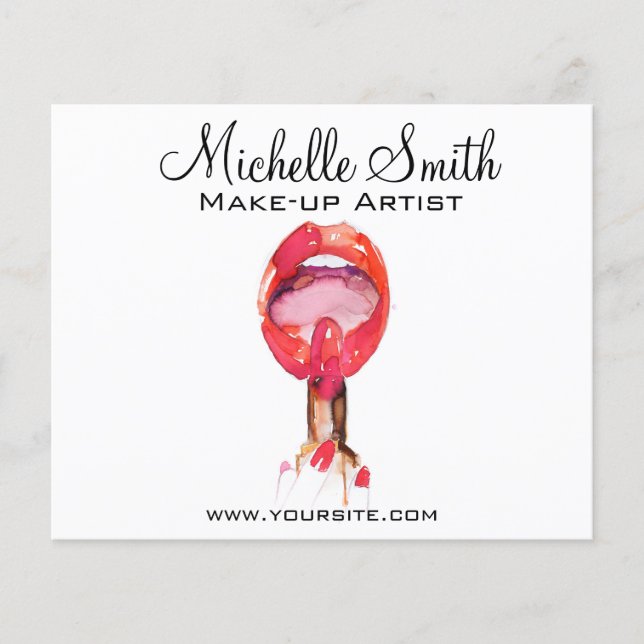 Aquarellfarbene Lippen und Lippenstift-Make-up Flyer (Vorne)