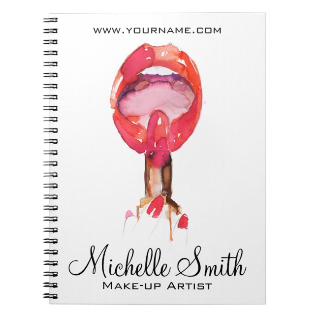 Aquarellfarbene Lippen und Lippenstift-Make-up Notizblock (Vorderseite)