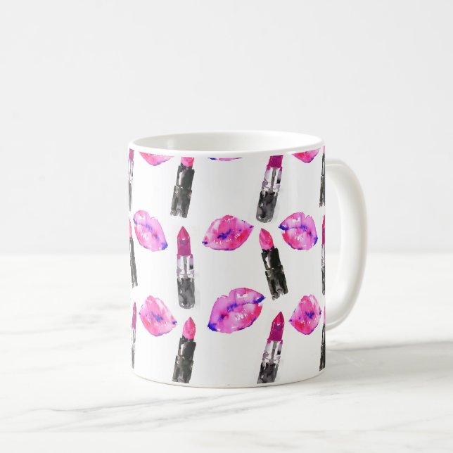 Aquarellfarbene Lippenstift-Schnittmuster Kaffeetasse (VorderseiteRechts)