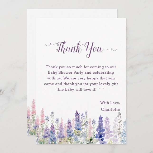 Aquarellfarbene Lupine Blume Kinderdusche Dankeskarte (Vorne/Hinten)