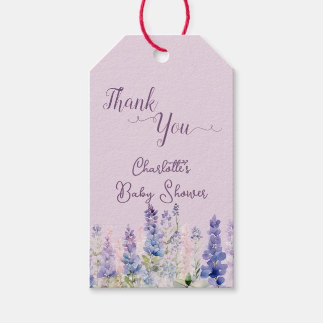 Aquarellfarbene Lupine Blume Kinderdusche Geschenkanhänger (Vorderseite)