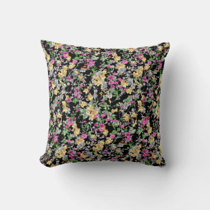 Aquarellfarbene nahtlose Blumenmuster schwarzer Hi Kissen