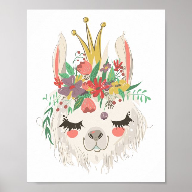 Aquarellfarbene Niedliche Lama-Oberfläche Poster (Vorne)