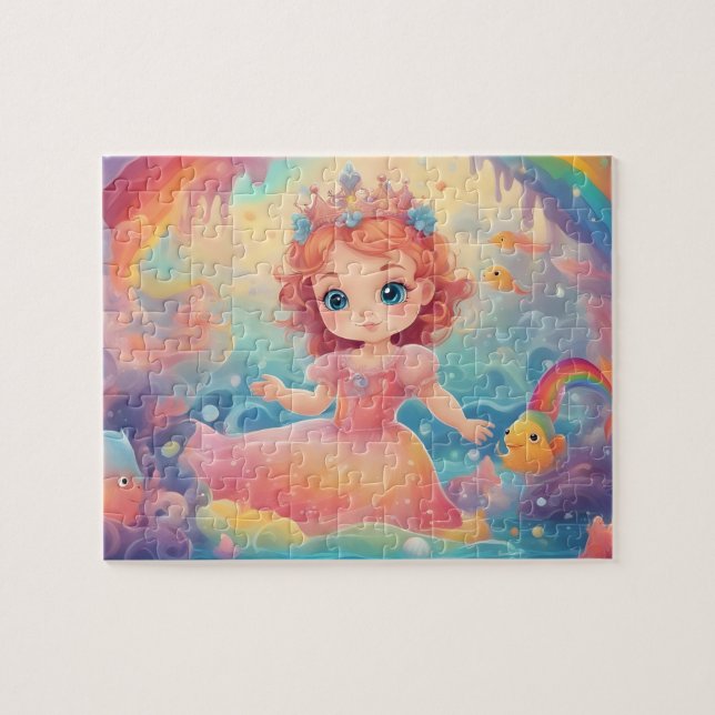 Aquarellfarbene Niedliche Prinzessin Puzzle (Horizontal)