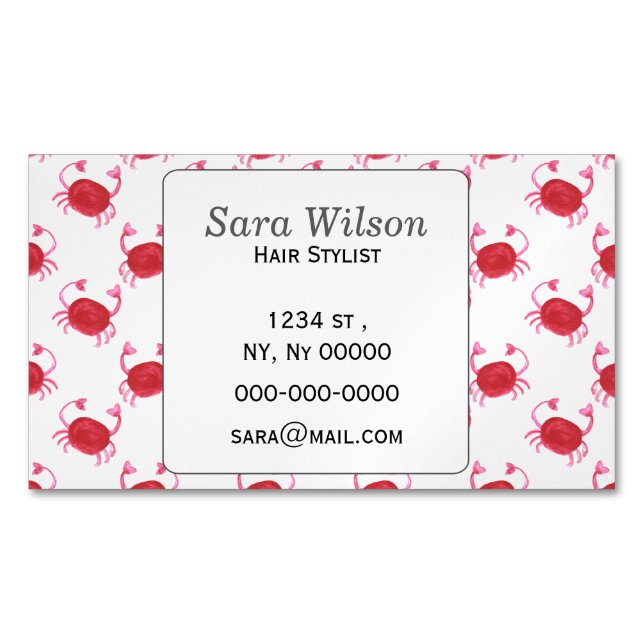 Aquarellfarbene niedliche rote Krabben Strandgesta Magnetische Visitenkarte (Vorderseite)