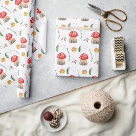 Aquarellfarbene Niedliche Rote Muschrooms Illustra Geschenkpapier