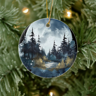 Aquarellfarbene Nightsky-Ansicht mit großem Mond Keramik Ornament