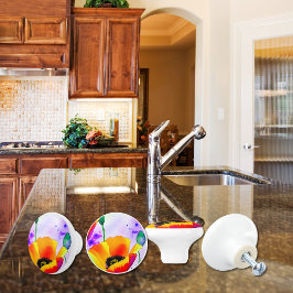 Aquarellfarbene Orange California Poppies Keramikknauf