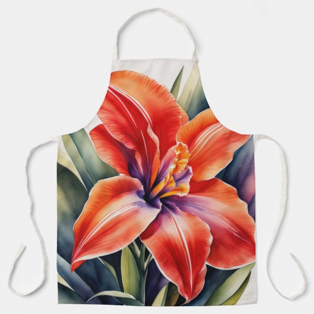 Aquarellfarbene Orange Lily Blume Schürze (Vorderseite)