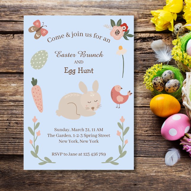 Aquarellfarbene Ostern Bunny und Ei Hunt Party Einladung (easter bunny egg hunt party invitation)