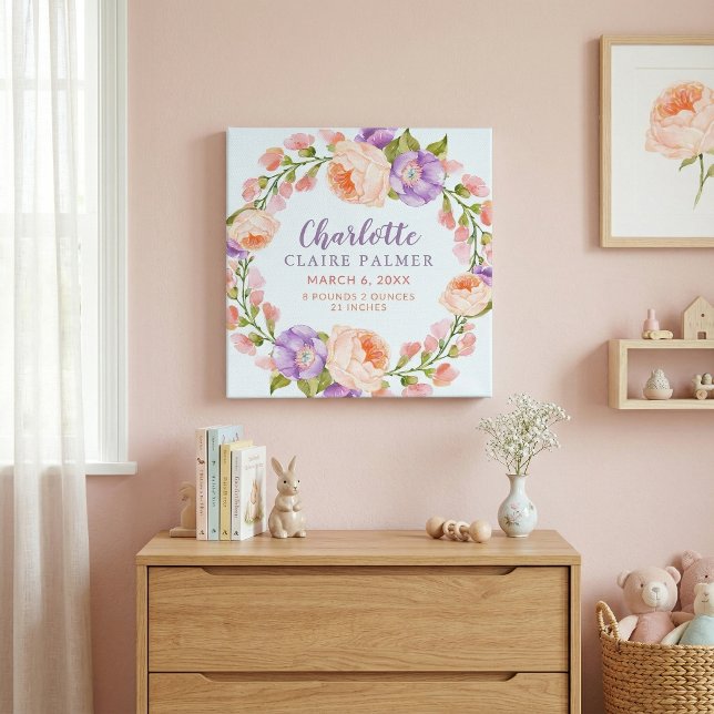 Aquarellfarbene Personalisierte Babybäume Leinwanddruck (Von Creator hochgeladen)