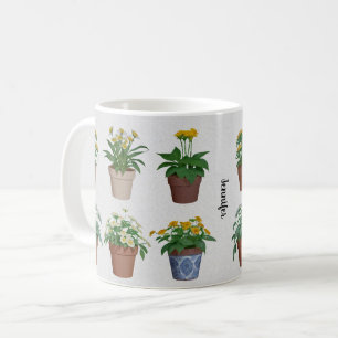Aquarellfarbene Pflanze Blume mit Monogramm Pflanz Kaffeetasse