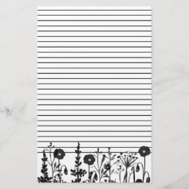 Aquarellfarbene Pflanze Wildblumen Schwarz Briefpapier