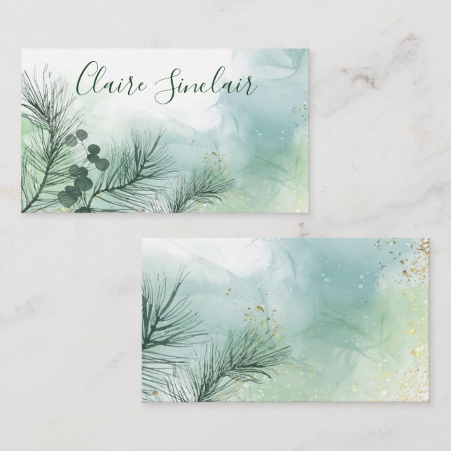 Aquarellfarbene Pine Floral Business Card Visitenkarte (Vorne/Hinten)