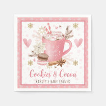 Aquarellfarbene Pink-Cookies und Kakao-Babydusche
