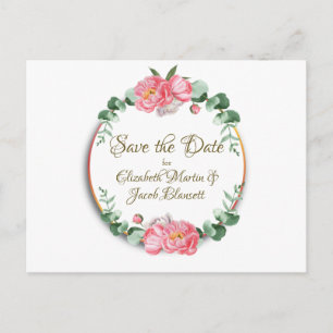 Aquarellfarbene Pink-Peonys Save the Date blorfarb Postkarte