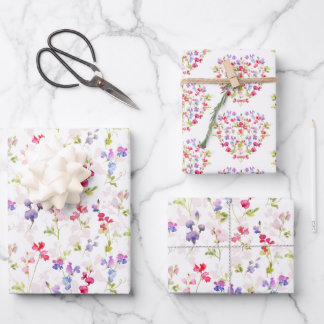 Aquarellfarbene Platterbsen hübsch Geschenkpapier Set