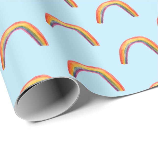 Aquarellfarbene Regenbogen blaues Packpapier (Rolleneckpunkt)