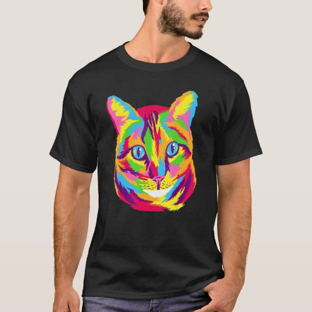 Aquarellfarbene Regenbogenfarben Besitzer Katzen T-Shirt (Vorderseite)