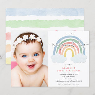 Aquarellfarbene Regenbogenpastellmädchen 1. Foto Einladung