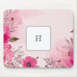Aquarellfarbene rosa Blume auf einem Monogramm-Mou Mousepad