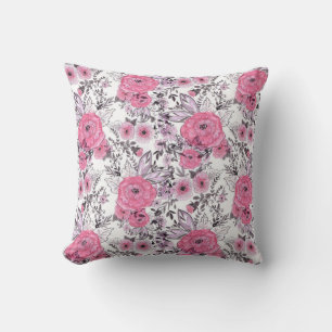 Aquarellfarbene rosa Blume hellweißer Hintergrund Kissen