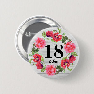 Aquarellfarbene rosa Blume Kreissaal-Design Button