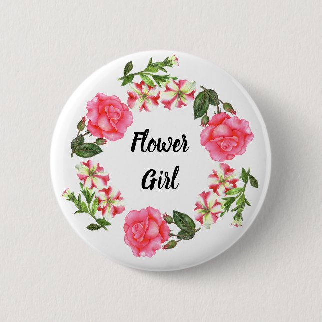 Aquarellfarbene rosa Blume Kreissaal-Design Button (Vorderseite)