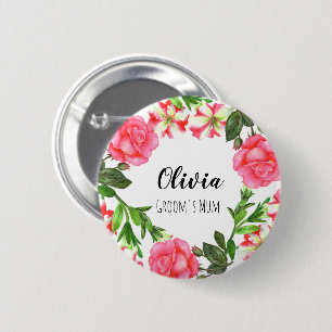 Aquarellfarbene rosa Blume Kreissaal-Design Button