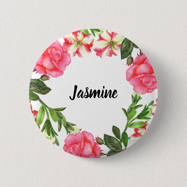 Aquarellfarbene rosa Blume Kreissaal-Design Button (Vorderseite)