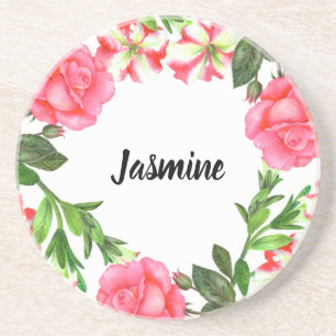 Aquarellfarbene rosa Blume Kreissaal-Design Getränkeuntersetzer