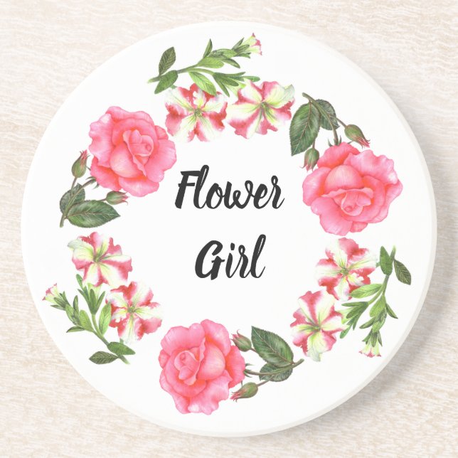 Aquarellfarbene rosa Blume Kreissaal-Design Sandstein Untersetzer (Vorne)