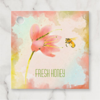 Aquarellfarbene rosa Blume mit Bienenkopfmarken Geschenkanhänger